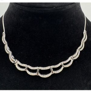 Vintage Swarovski Double Row Crystal Necklace Silver Tone Boxed with bag